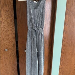Caution To The Wind Black and White Striped Jumpsuit
